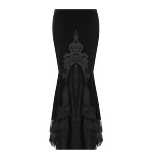 Dark in Love Black Velvet Lace Mermaid Goth Maxi Skirt Size M